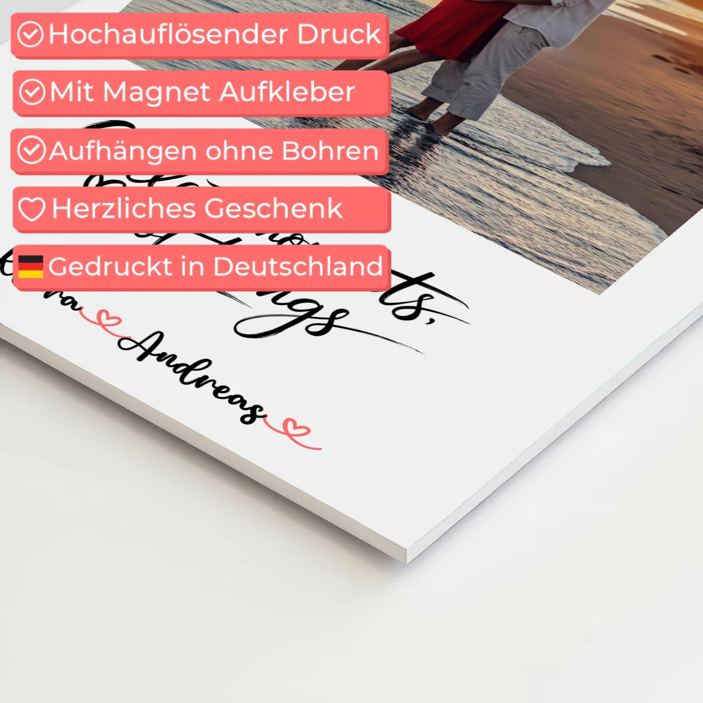 Magnet Poster Fotoboard Personalisiert für Paare mit Namen & Foto, eigener Spruch