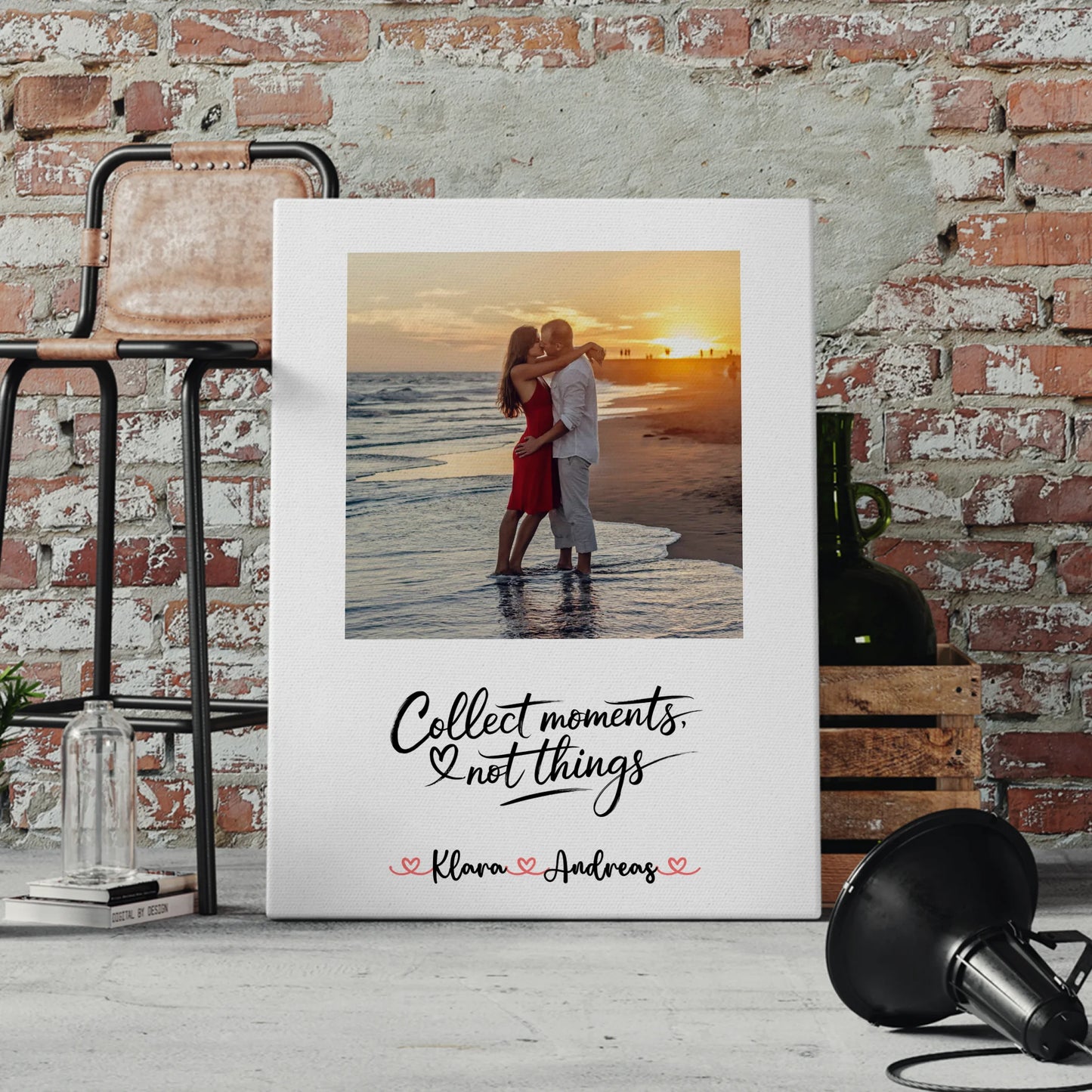 Leinwand Paare Collect Moments Not Things mit 1 Foto, Hintergrundbild, Namen & Wunschtext