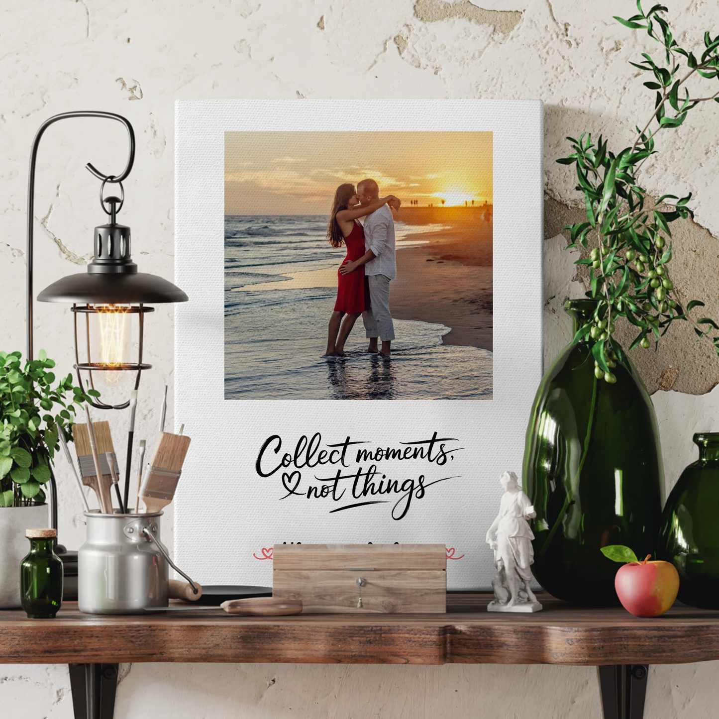 Leinwand Paare Collect Moments Not Things mit 1 Foto, Hintergrundbild, Namen & Wunschtext