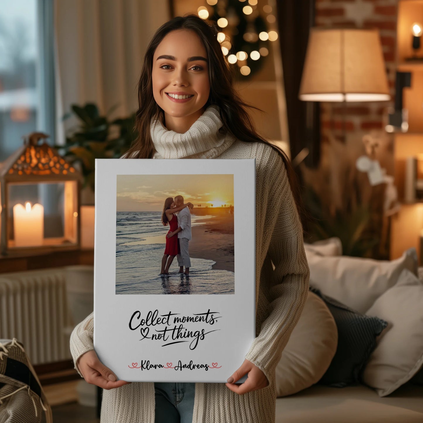 Leinwand Paare Collect Moments Not Things mit 1 Foto, Hintergrundbild, Namen & Wunschtext