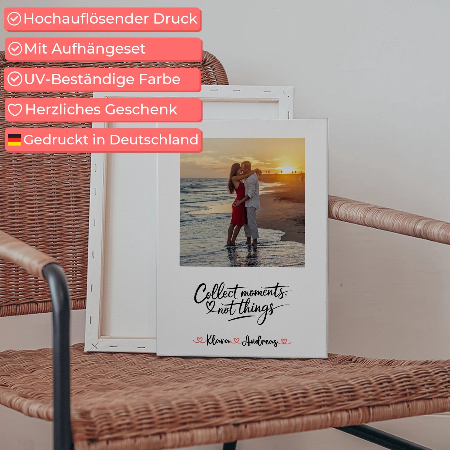 Leinwand Paare Collect Moments Not Things mit 1 Foto, Hintergrundbild, Namen & Wunschtext