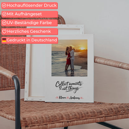 Leinwand Paare Collect Moments Not Things mit 1 Foto, Hintergrundbild, Namen & Wunschtext