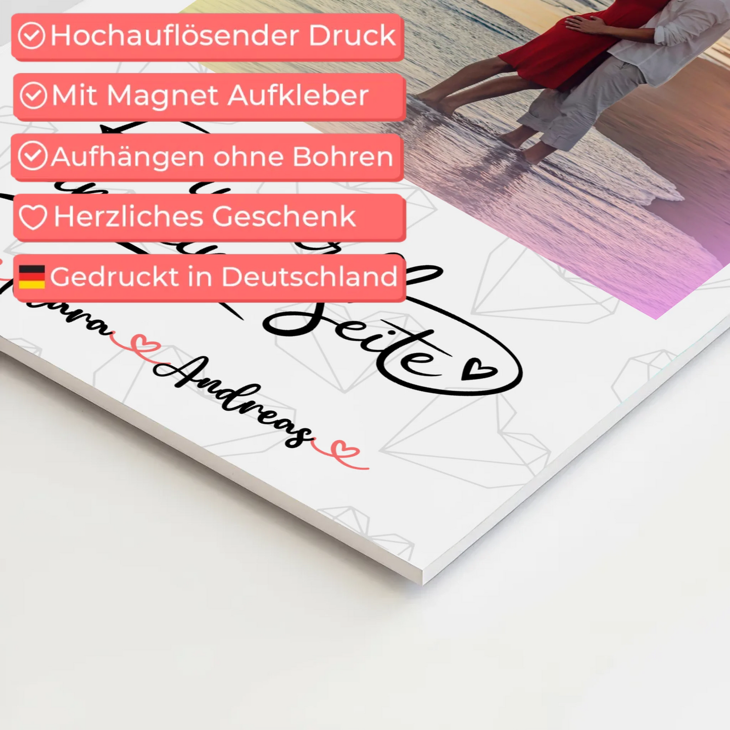 Fotoboard Magnet Wandbild An Deiner Seite Paare - 1 Foto, Hintergrund, Namen & Wunschtext