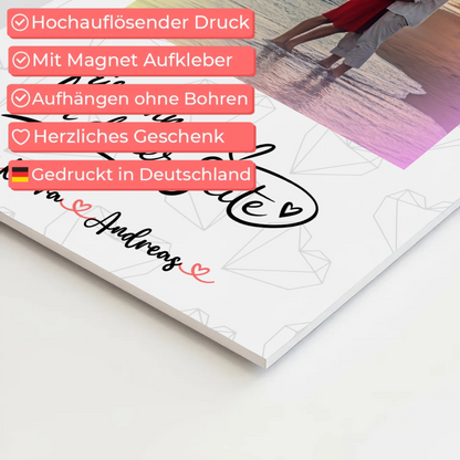 Fotoboard Magnet Wandbild An Deiner Seite Paare - 1 Foto, Hintergrund, Namen & Wunschtext