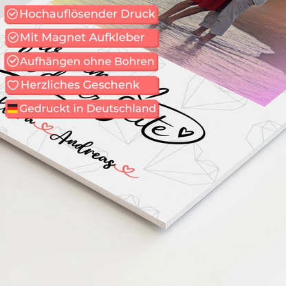 Fotoboard Magnet Wandbild An Deiner Seite Paare - 1 Foto, Hintergrund, Namen & Wunschtext