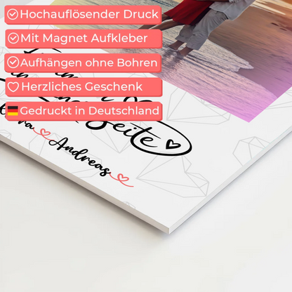 Fotoboard Magnet Wandbild An Deiner Seite Paare - 1 Foto, Hintergrund, Namen & Wunschtext