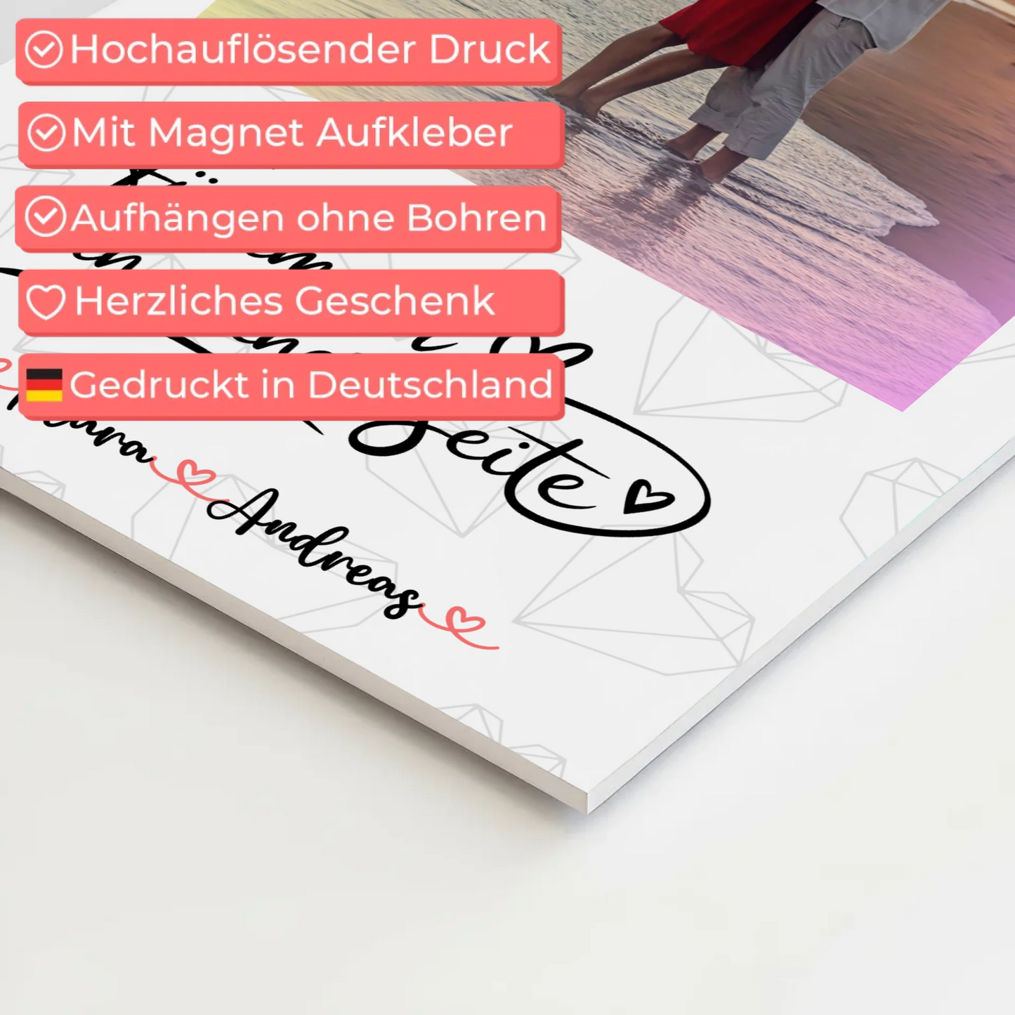 Fotoboard Magnet Wandbild An Deiner Seite Paare - 1 Foto, Hintergrund, Namen & Wunschtext