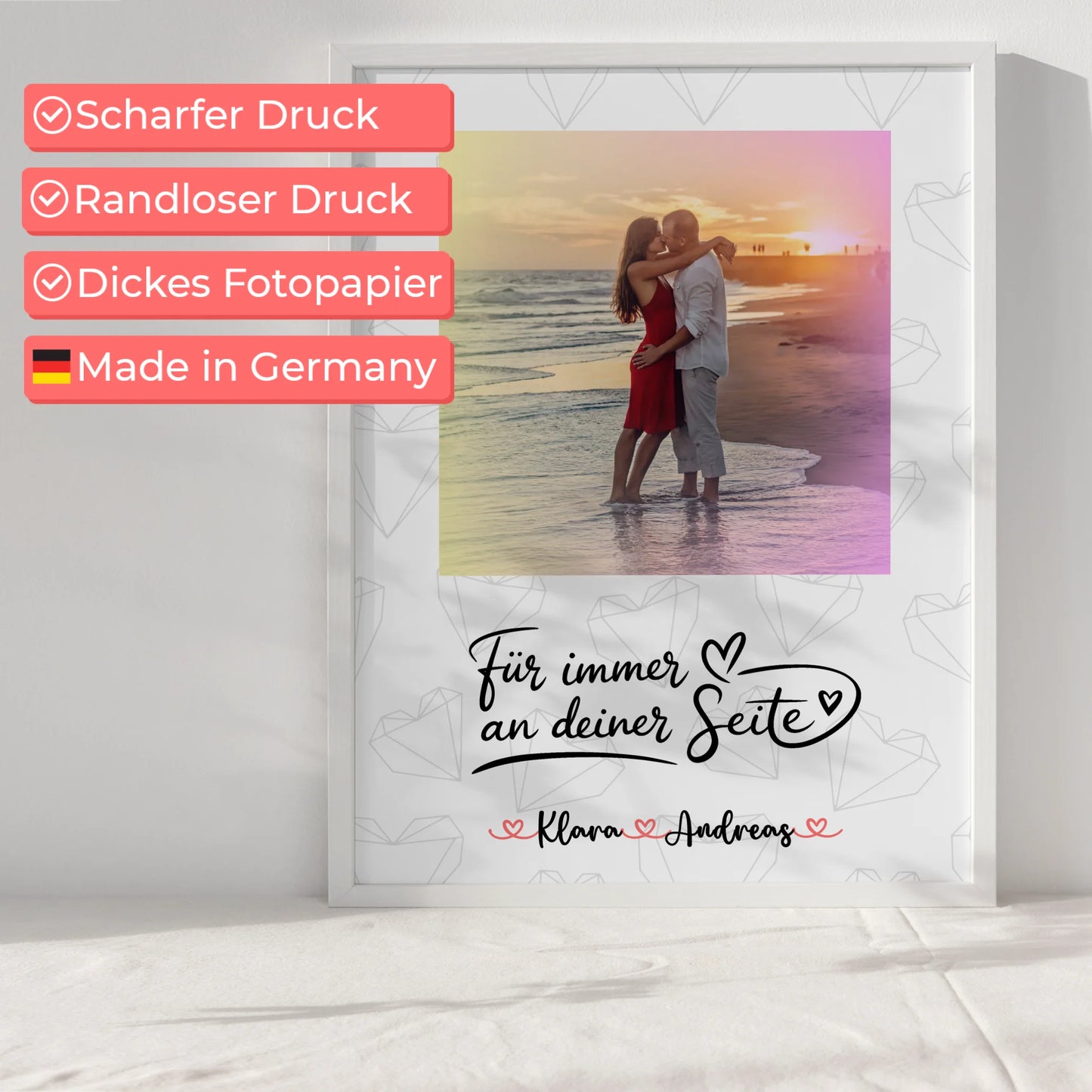Partner Poster Personalisiert An Deiner Seite - Paare Foto & Namen mit eigenem Spruch