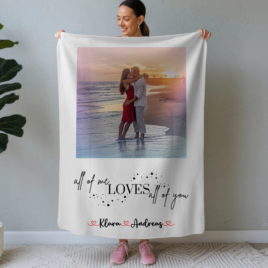 Personalisierte Kuscheldecke Mit Namen für Paare Mit Foto All Of Me Loves