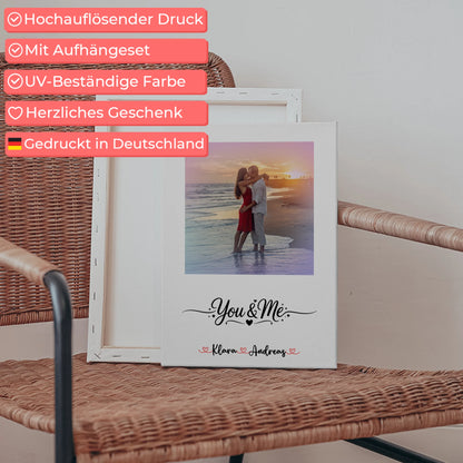 Pärchen Leinwand mit Foto, mit Namen & eigenem Spruch für Paare