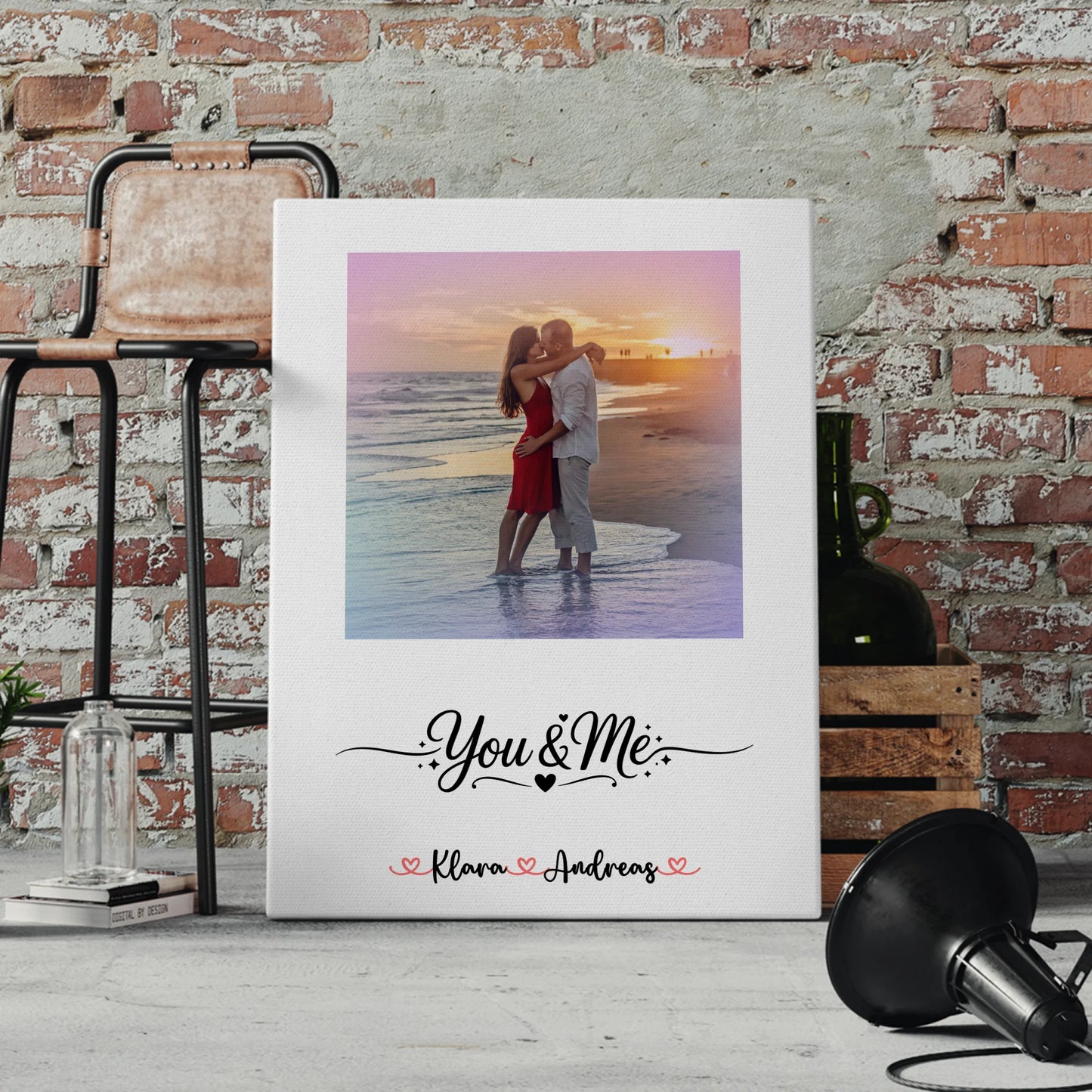 Pärchen Leinwand mit Foto, mit Namen & eigenem Spruch für Paare