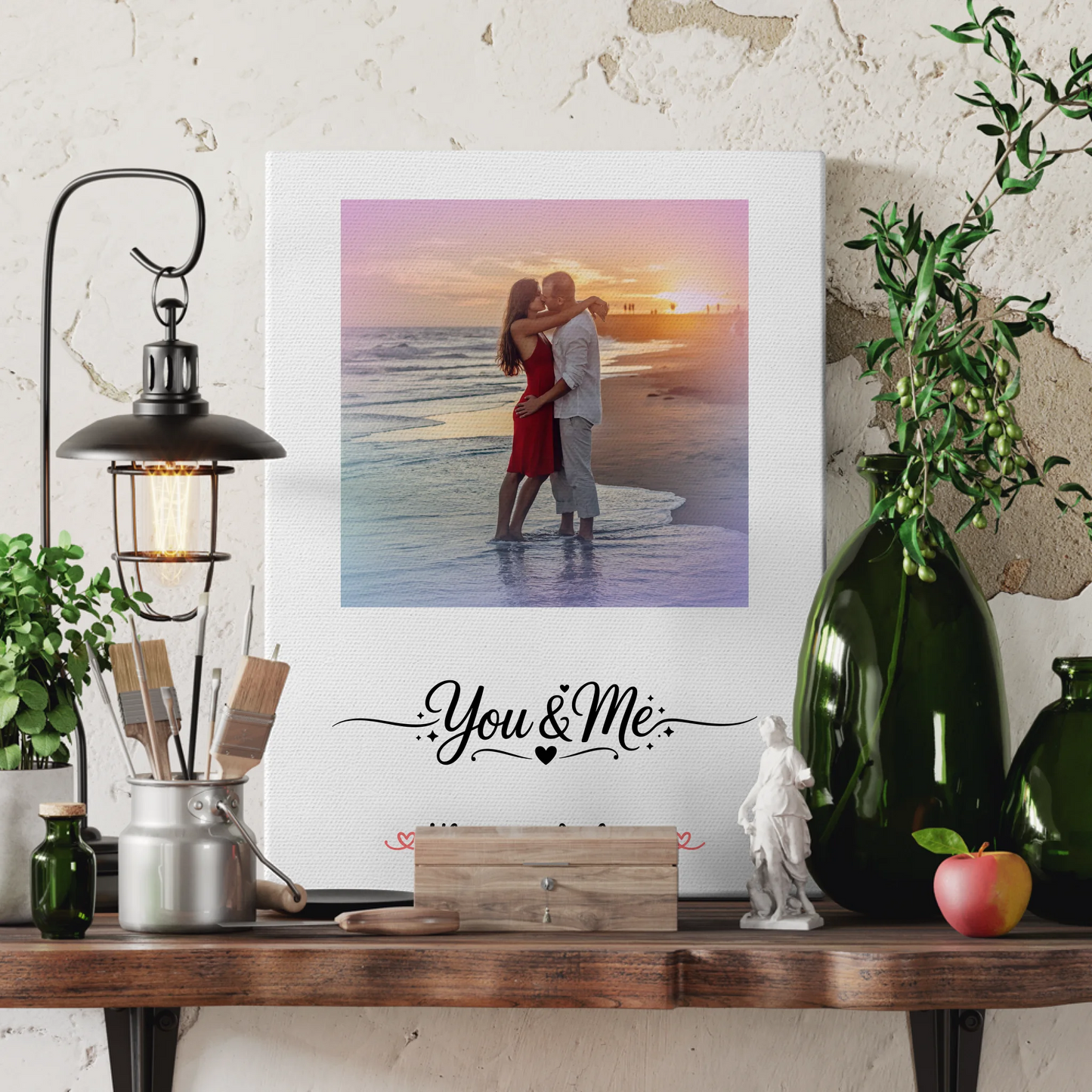 Pärchen Leinwand mit Foto, mit Namen & eigenem Spruch für Paare