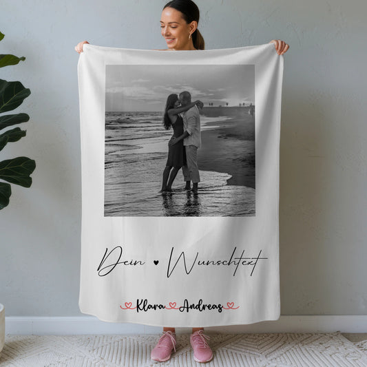 Decke Mit Namen personalisiert für Paare Mit Foto Wunschtext und Black & White