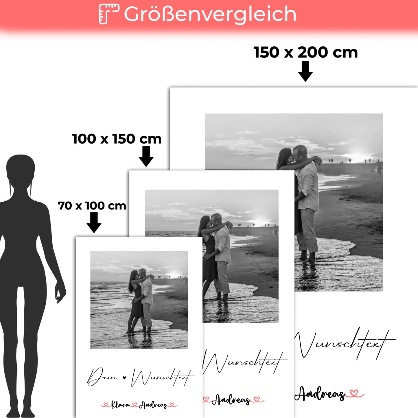 Decke Mit Namen personalisiert für Paare Mit Foto Wunschtext und Black & White