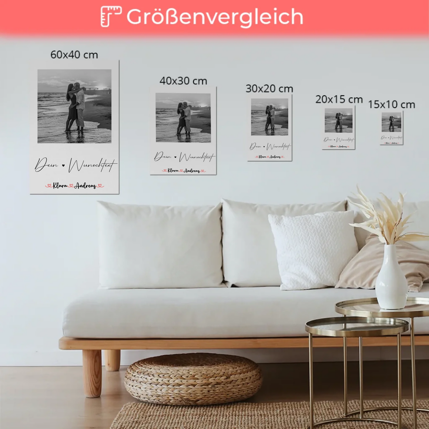 Personalisiertes Fotoboard mit Foto, Namen & Wunschtext für Paare Black & White