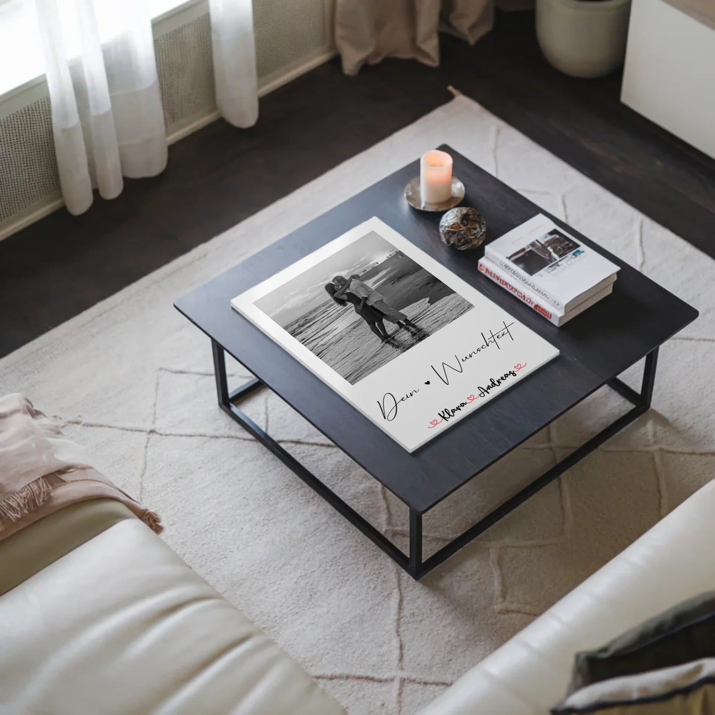 Personalisiertes Fotoboard mit Foto, Namen & Wunschtext für Paare Black & White