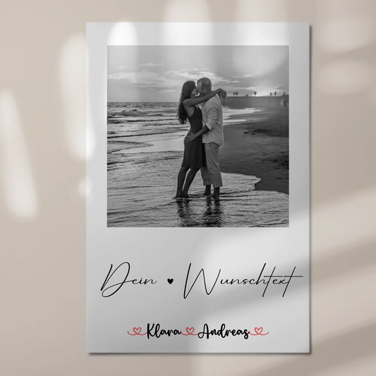 Personalisiertes Fotoboard mit Foto, Namen & Wunschtext für Paare Black & White