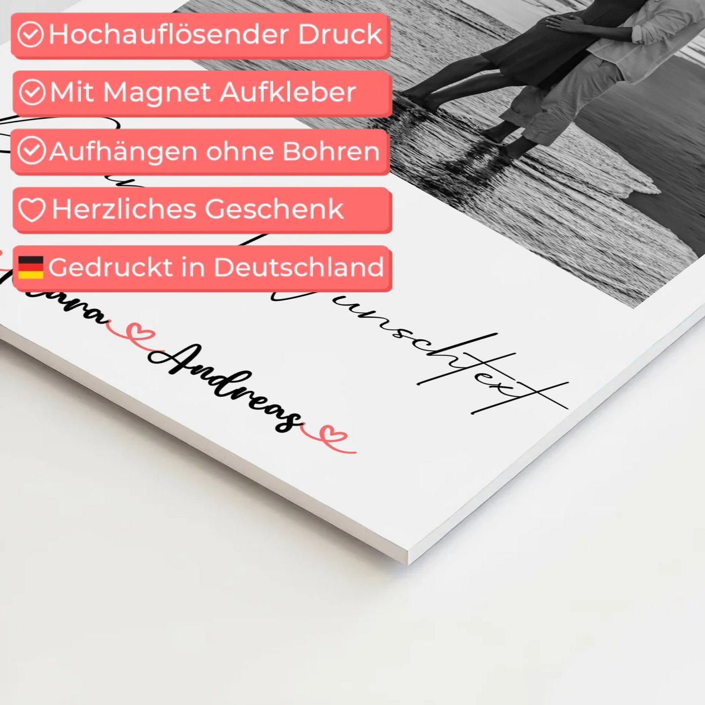 Personalisiertes Fotoboard mit Foto, Namen & Wunschtext für Paare Black & White