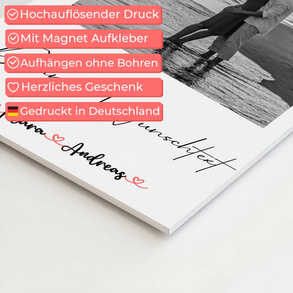 Personalisiertes Fotoboard mit Foto, Namen & Wunschtext für Paare Black & White