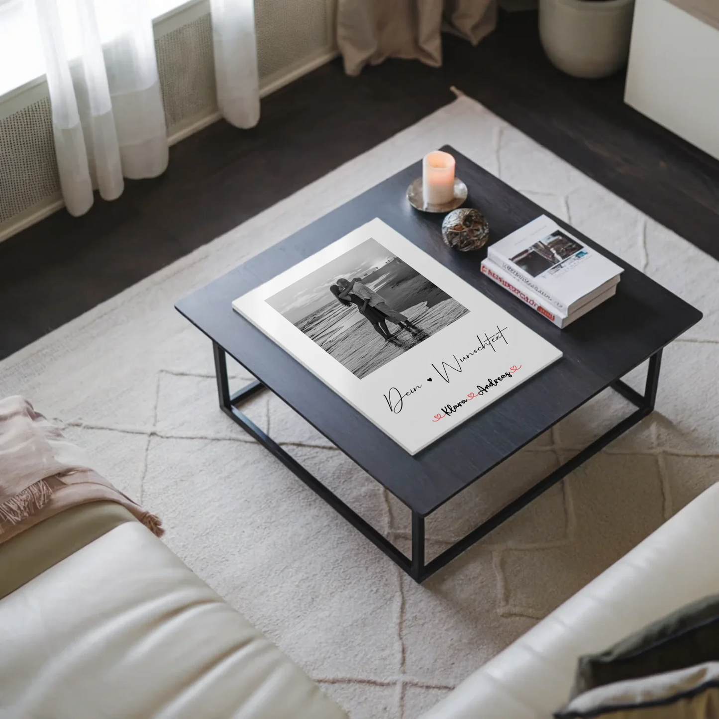 Personalisiertes Fotoboard mit Foto, Namen & Wunschtext für Paare Black & White