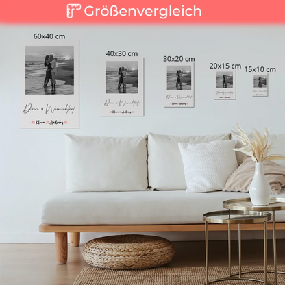 Personalisiertes Fotoboard mit Foto, Namen & Wunschtext für Paare Black & White