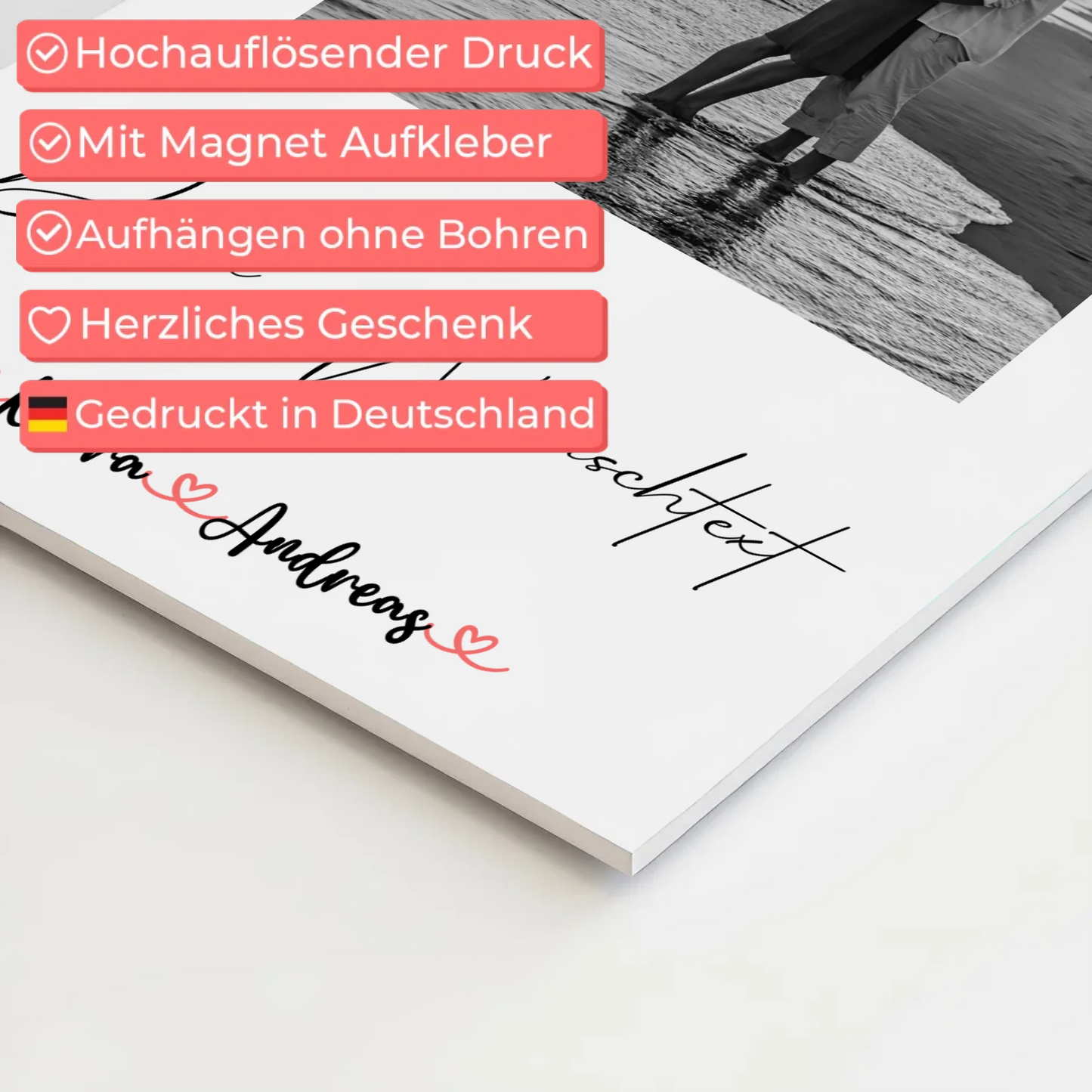 Personalisiertes Fotoboard mit Foto, Namen & Wunschtext für Paare Black & White