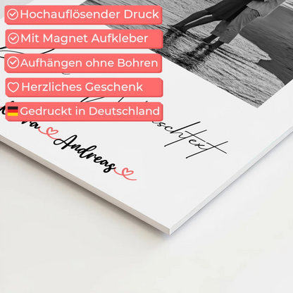 Personalisiertes Fotoboard mit Foto, Namen & Wunschtext für Paare Black & White