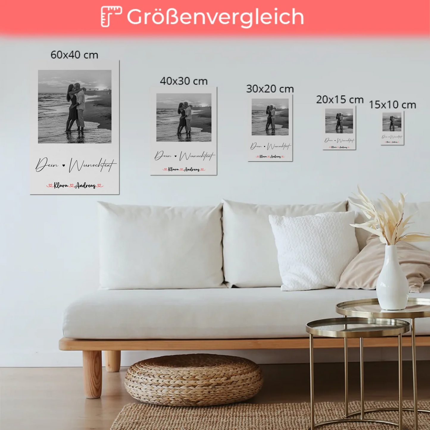 Personalisiertes Fotoboard mit Foto, Namen & Wunschtext für Paare Black & White