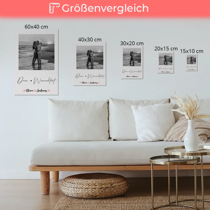 Personalisiertes Fotoboard mit Foto, Namen & Wunschtext für Paare Black & White