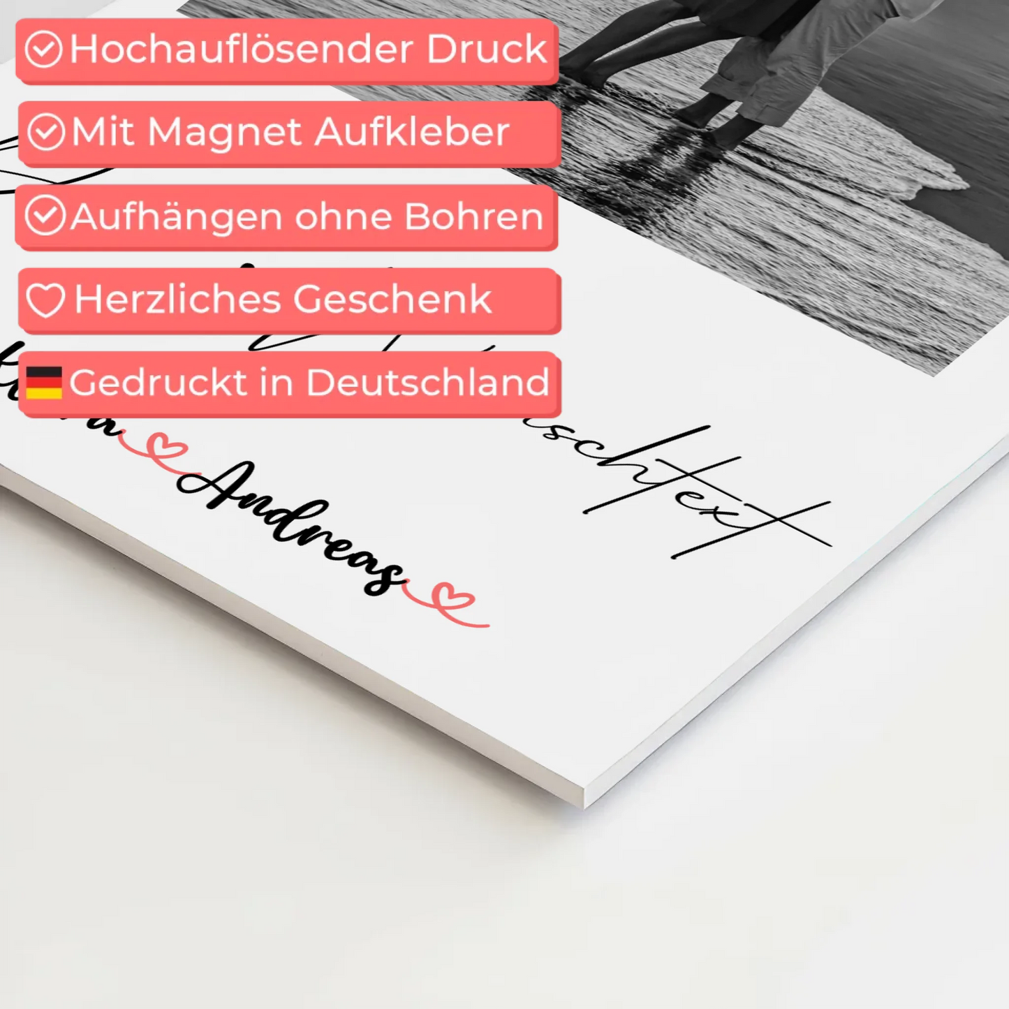 Personalisiertes Fotoboard mit Foto, Namen & Wunschtext für Paare Black & White