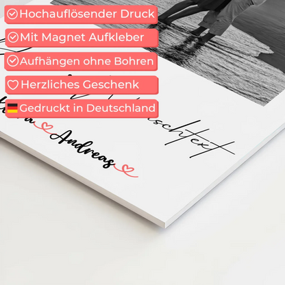 Personalisiertes Fotoboard mit Foto, Namen & Wunschtext für Paare Black & White