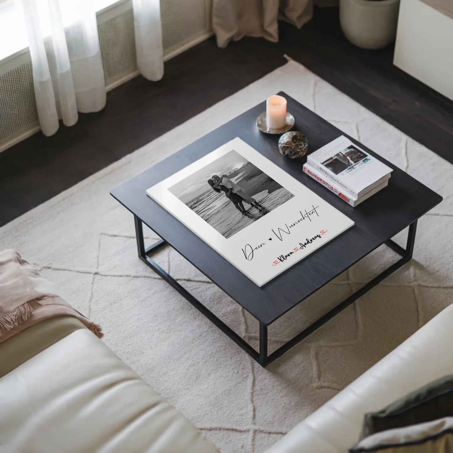 Personalisiertes Fotoboard mit Foto, Namen & Wunschtext für Paare Black & White