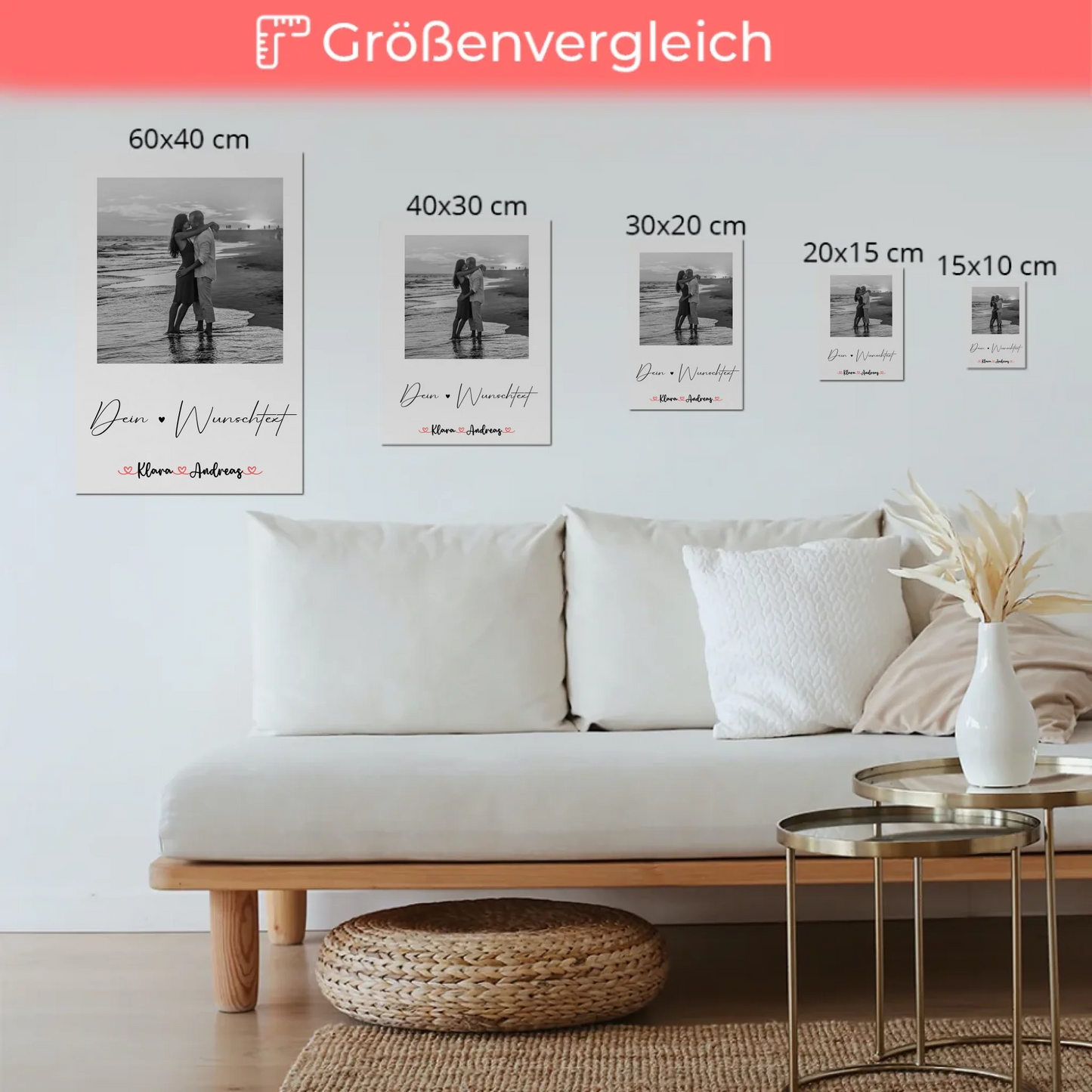 Personalisiertes Fotoboard mit Foto, Namen & Wunschtext für Paare Black & White