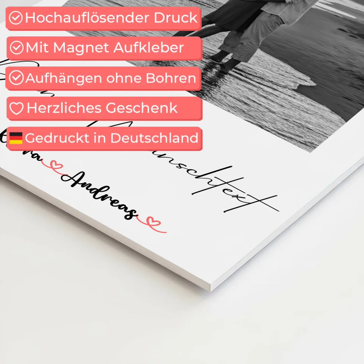 Personalisiertes Fotoboard mit Foto, Namen & Wunschtext für Paare Black & White