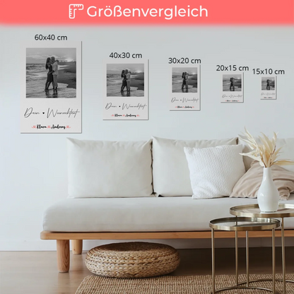 Personalisiertes Fotoboard mit Foto, Namen & Wunschtext für Paare Black & White