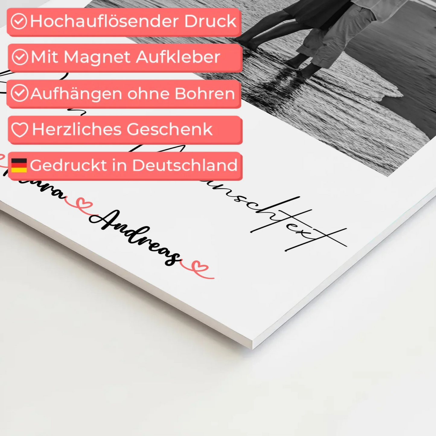 Personalisiertes Fotoboard mit Foto, Namen & Wunschtext für Paare Black & White