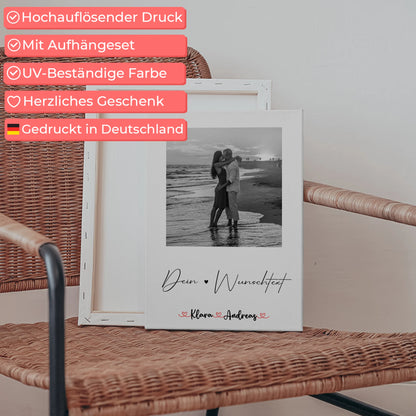 Pärchen Leinwand mit Foto, Wunschtext & Namen personalisiert Black & White