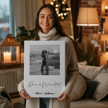 Pärchen Leinwand mit Foto, Wunschtext & Namen personalisiert Black & White