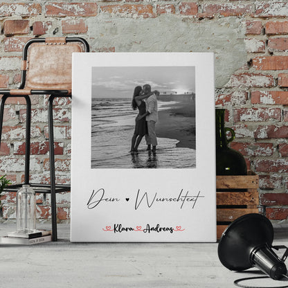 Pärchen Leinwand mit Foto, Wunschtext & Namen personalisiert Black & White