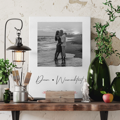 Pärchen Leinwand mit Foto, Wunschtext & Namen personalisiert Black & White