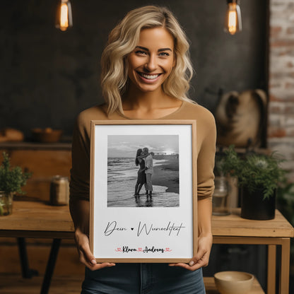 Liebesposter personalisiert mit Foto, Namen & Wunschtext für Paare Black & White