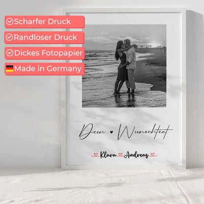 Liebesposter personalisiert mit Foto, Namen & Wunschtext für Paare Black & White