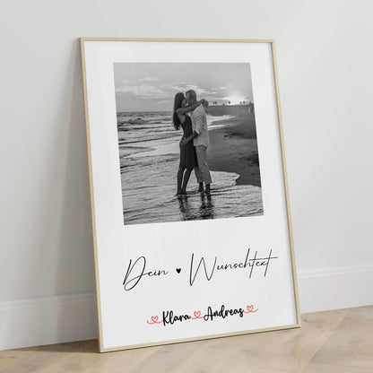 Liebesposter personalisiert mit Foto, Namen & Wunschtext für Paare Black & White