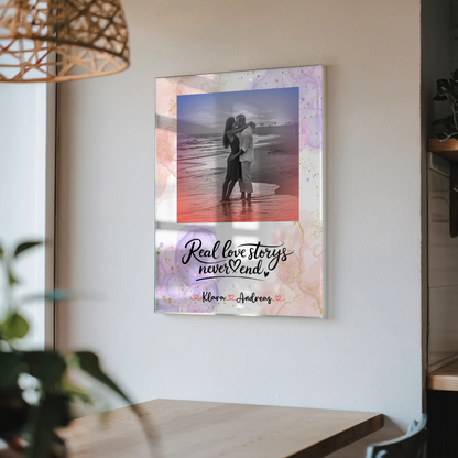 Acrylglas Mit Foto Real Love Stories für Paare mit Namen