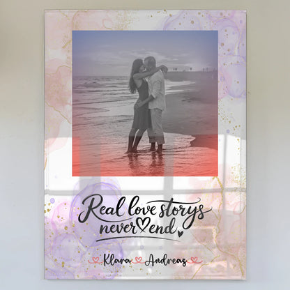 Acrylglas Mit Foto Real Love Stories für Paare mit Namen