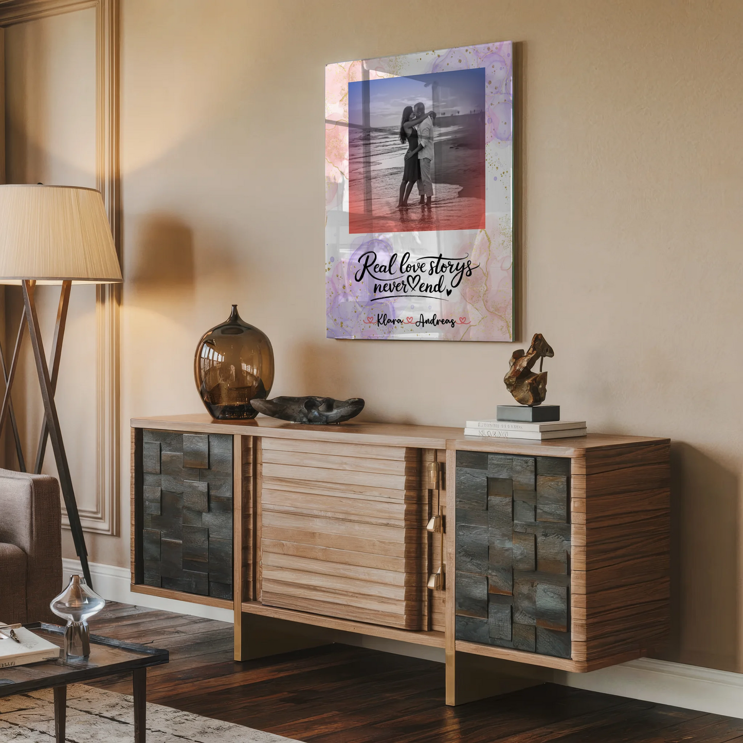 Acrylglas Mit Foto Real Love Stories für Paare mit Namen
