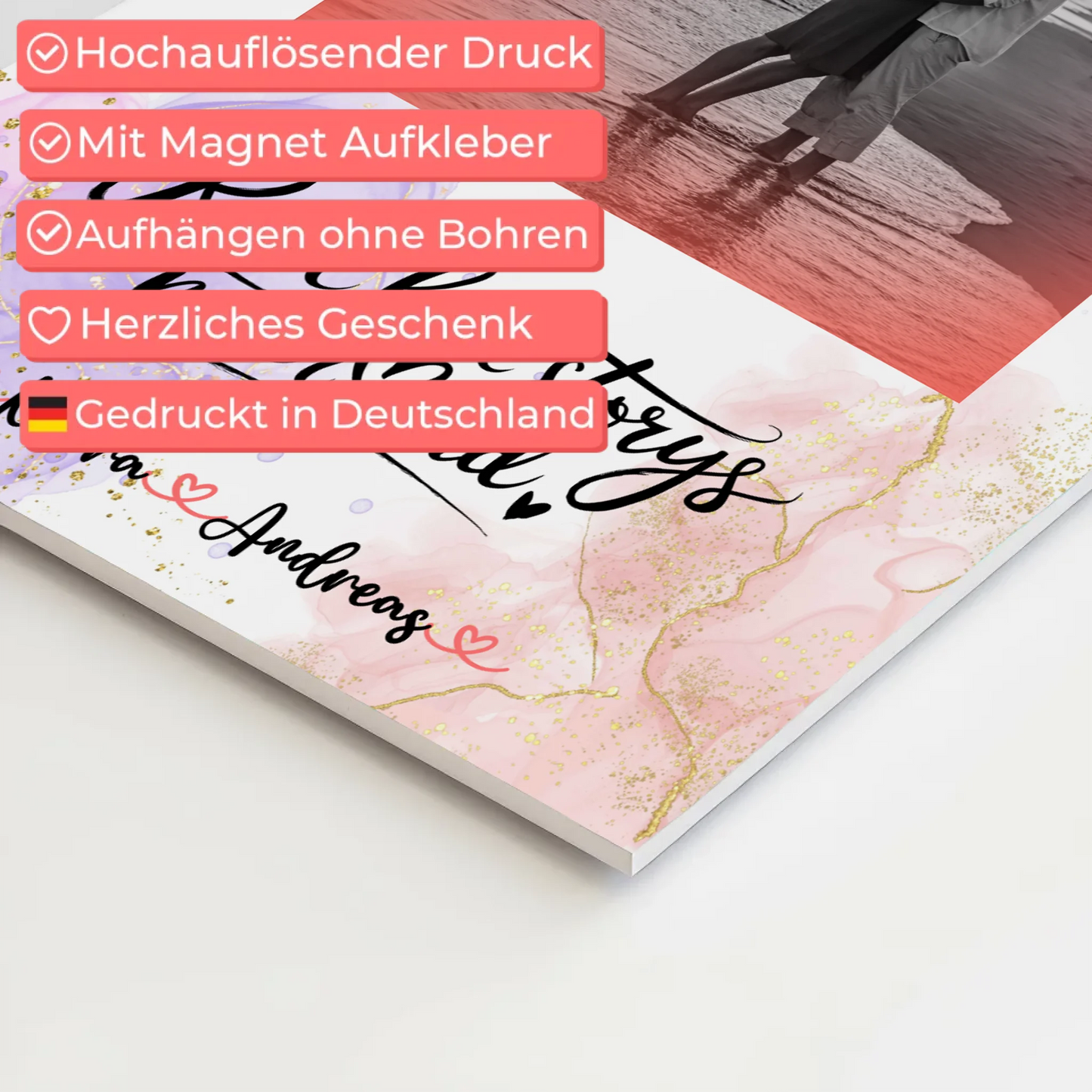 Magnetposter Fotoboard Real Love Stories mit Namen & Foto