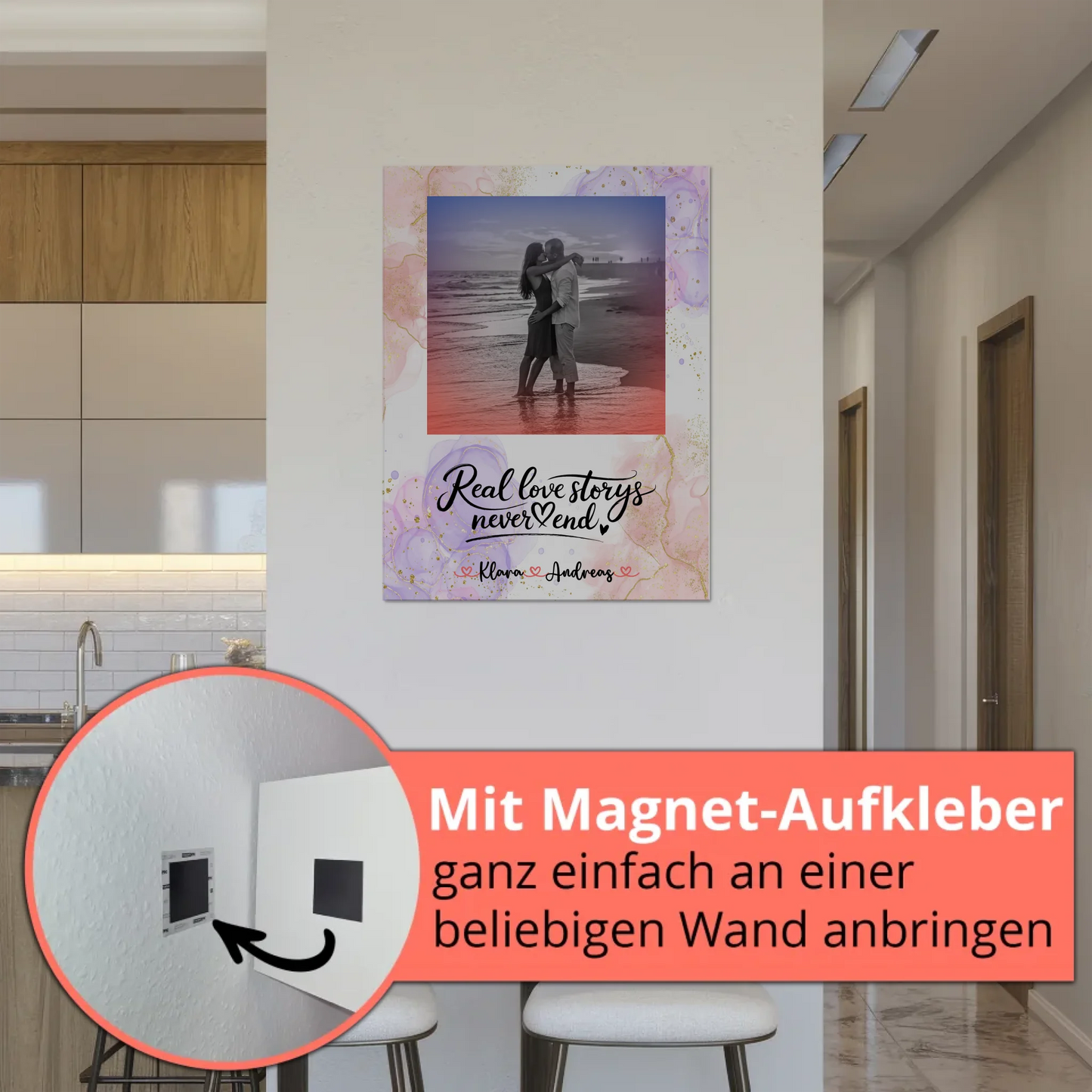 Magnetposter Fotoboard Real Love Stories mit Namen & Foto