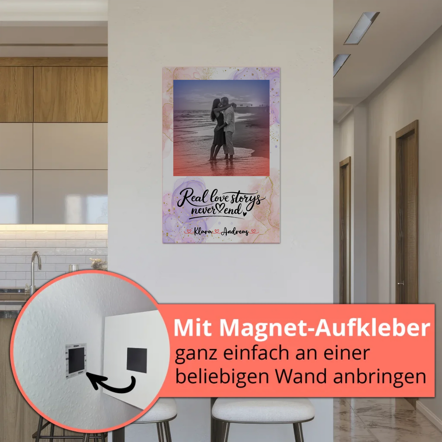 Magnetposter Fotoboard Real Love Stories mit Namen & Foto
