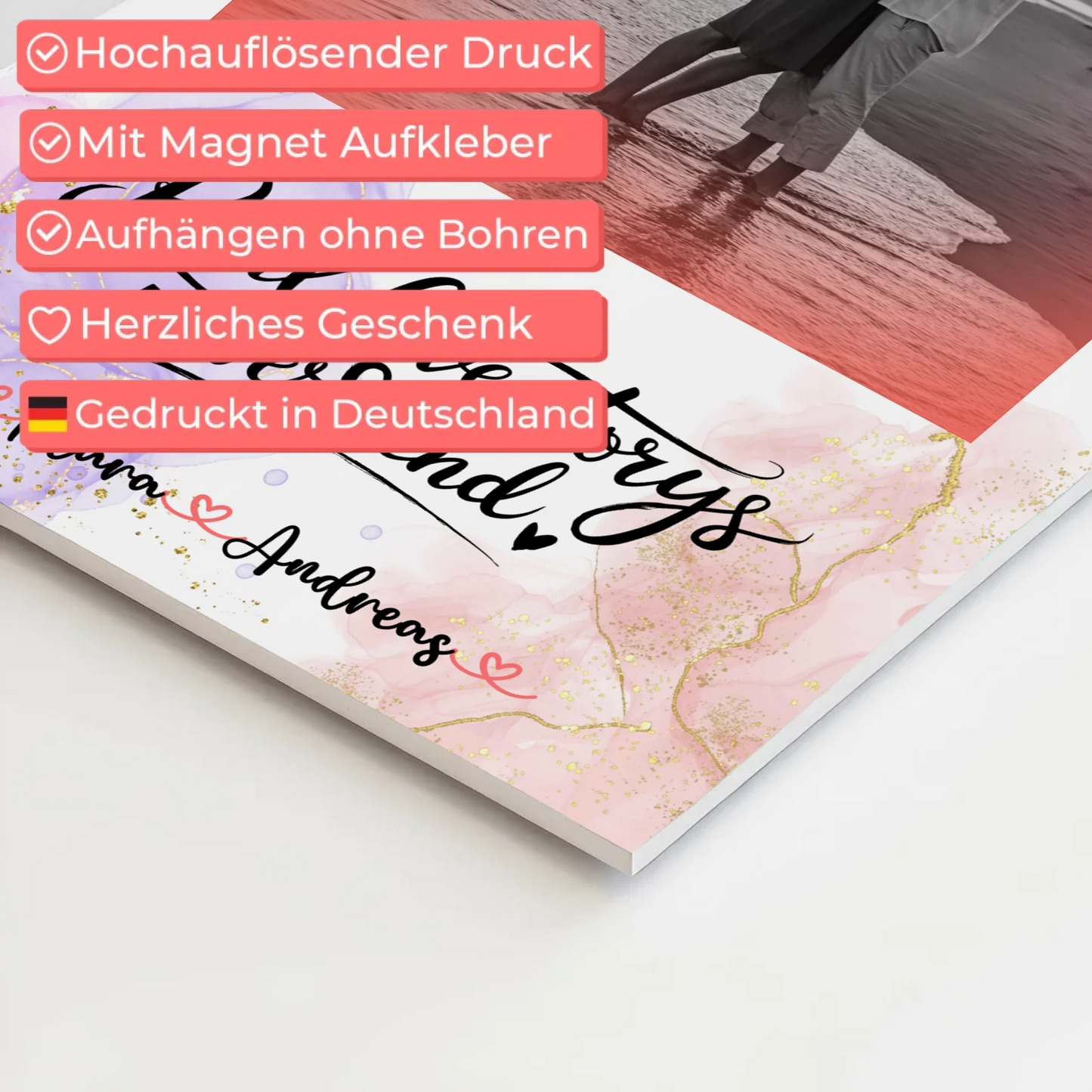 Magnetposter Fotoboard Real Love Stories mit Namen & Foto